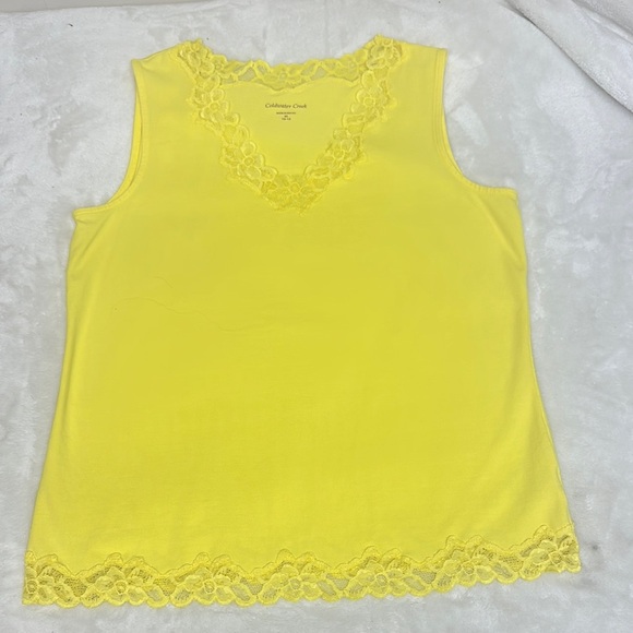 Coldwater Creek Yellow Lace Trim Tank Top - Picture 1 of 9